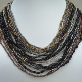 Collier multi-rangs noir, brun, doré