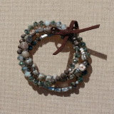 Bracelet 3 rangs, tons beige, bleu, métal