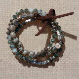 Bracelet 3 rangs, tons beige, bleu, métal
