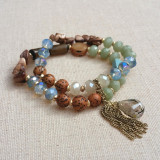 Bracelet double rangs vert d'eau