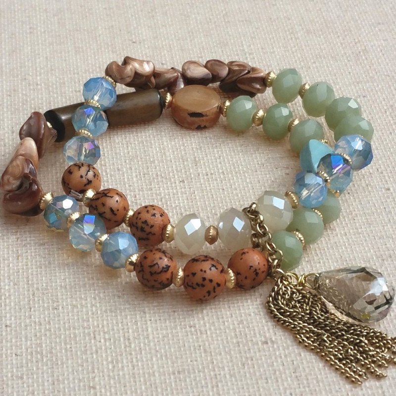 Bracelet double rangs vert d'eau