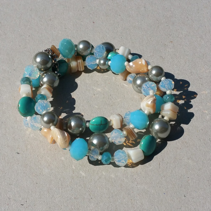 Bracelet multi-rangs turquoise