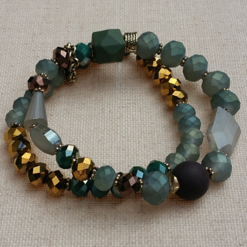 Bracelet double-rangs bleu-vert