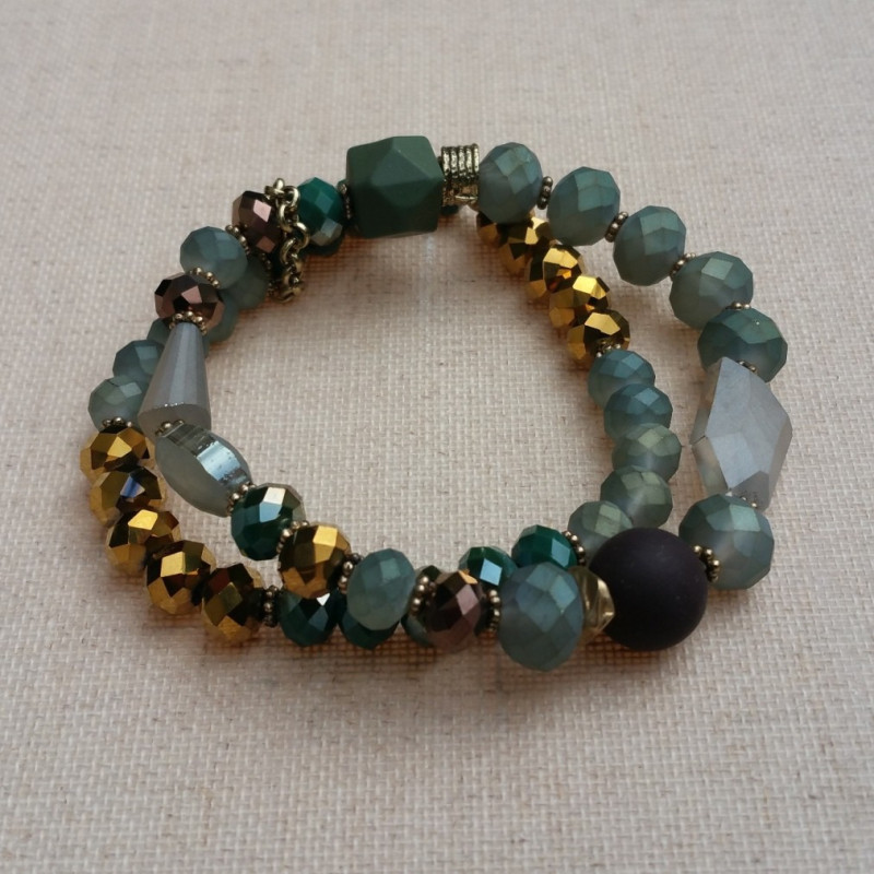 Bracelet double-rangs bleu-vert