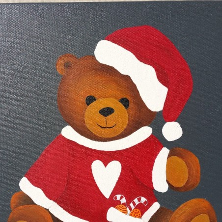 L'ourson de Noël, huile sur acrylique