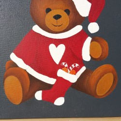 L'ourson de Noël, huile sur acrylique