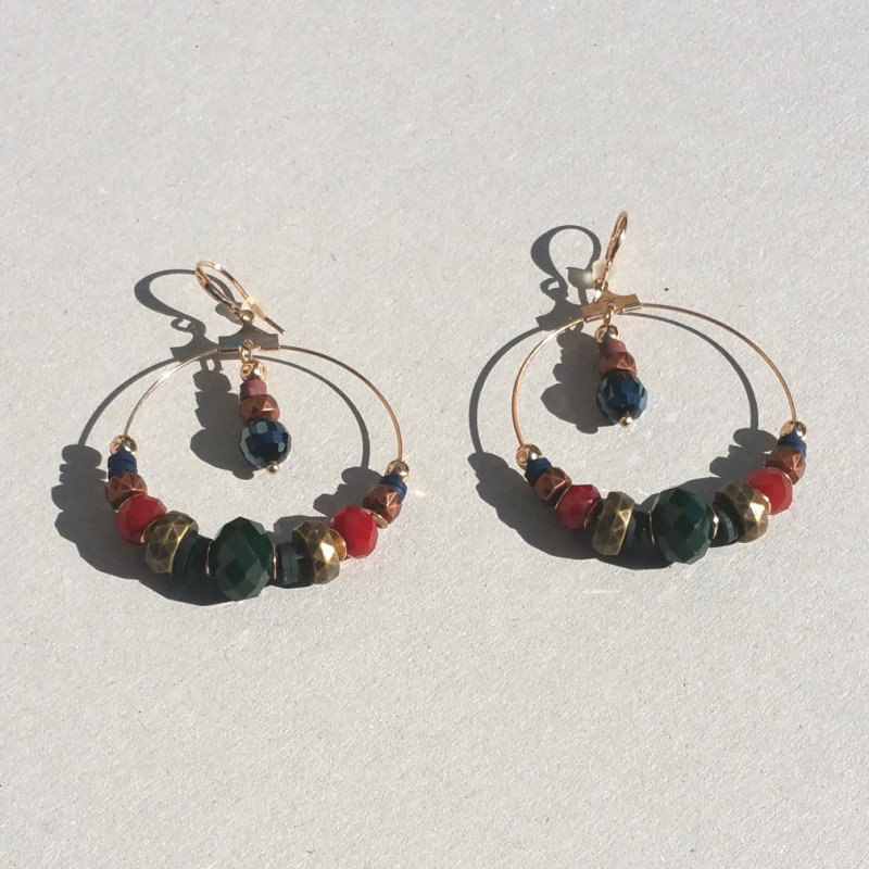 Boucles d'oreilles perles brun/rouge