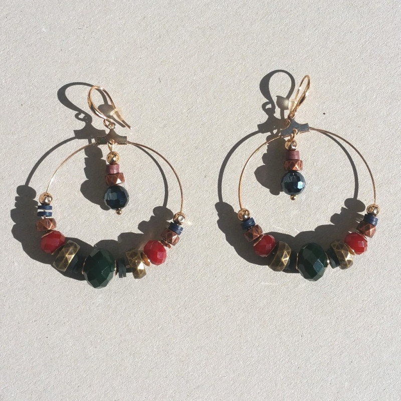 Boucles d'oreilles perles brun/rouge
