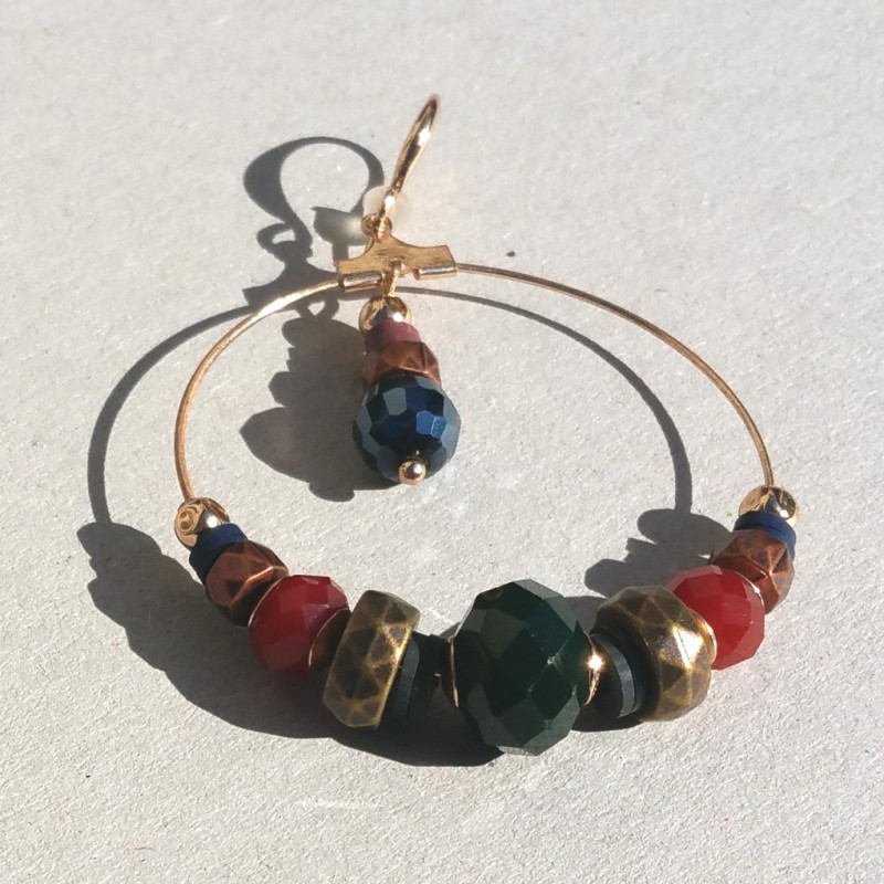 Boucles d'oreilles perles brun/rouge
