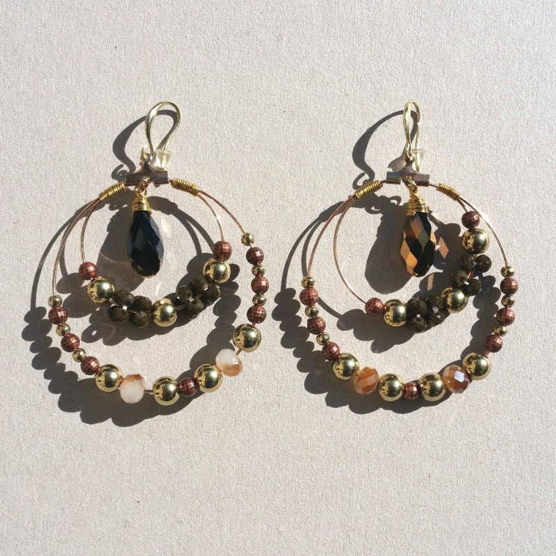 Boucles d'oreilles perles brun/doré