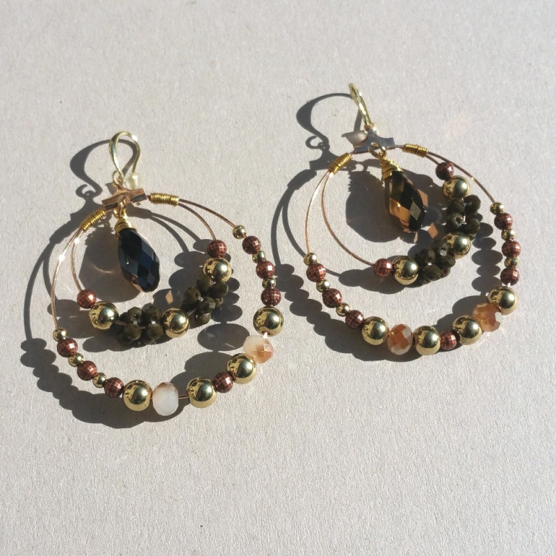 Boucles d'oreilles perles brun/doré