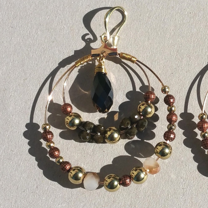 Boucles d'oreilles perles brun/doré