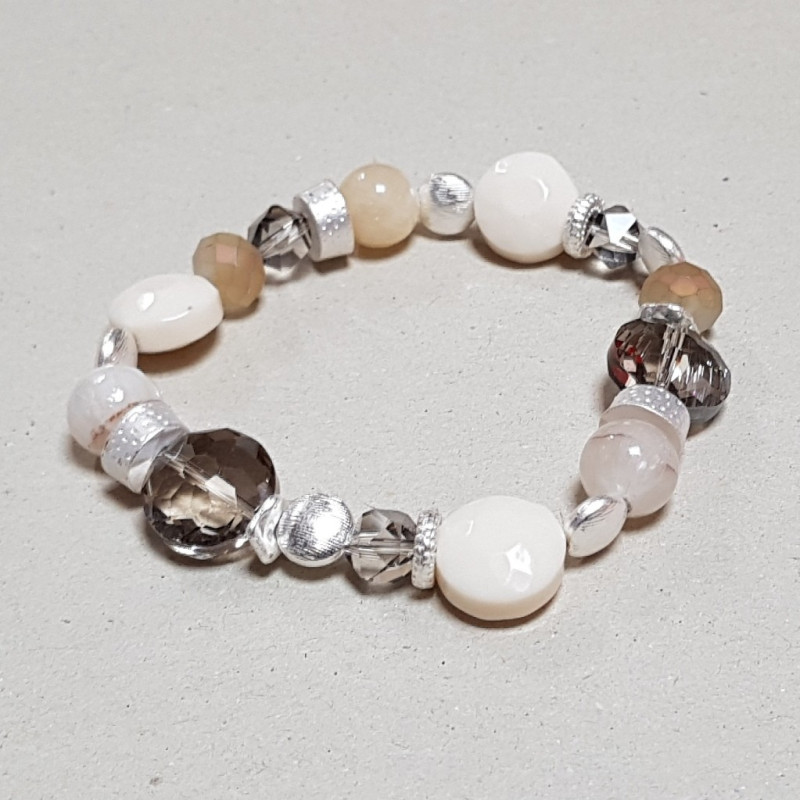 Bracelet perles métal et écru