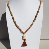 Collier Bouddha pompon marron