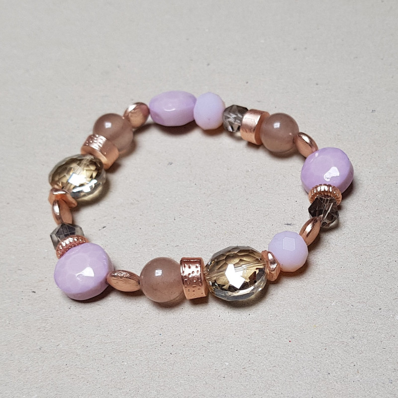 Bracelet perles métal et mauve