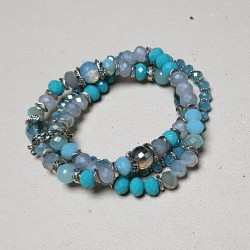 Bracelet triple-rangs bleu, turquoise et métal