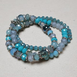 Bracelet triple-rangs bleu, turquoise et métal