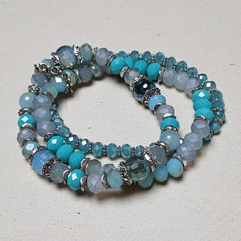 Bracelet triple-rangs bleu, turquoise et métal