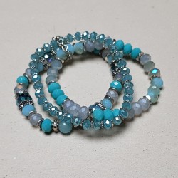 Bracelet triple-rangs bleu, turquoise et métal