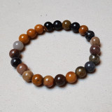 Bracelet perles tons gris, brun, bleu