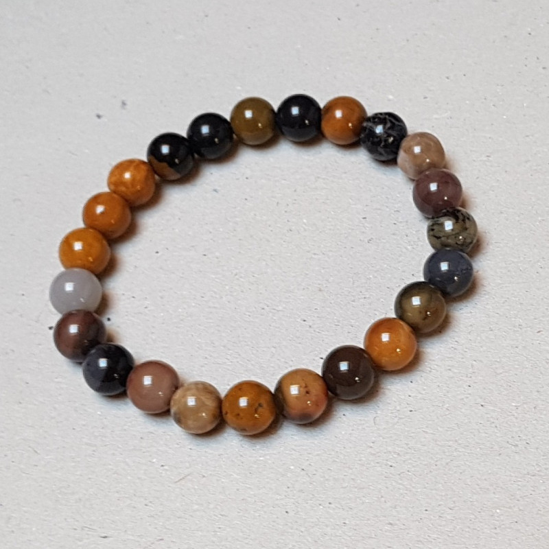 Bracelet perles tons gris, brun, bleu