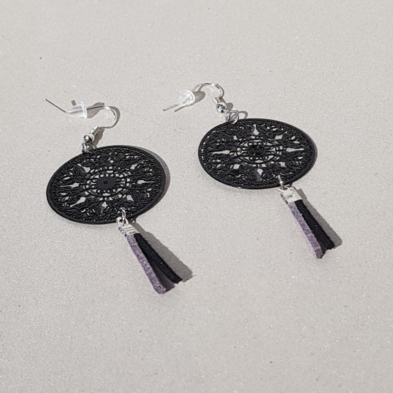Boucles d'oreilles disque métal noir