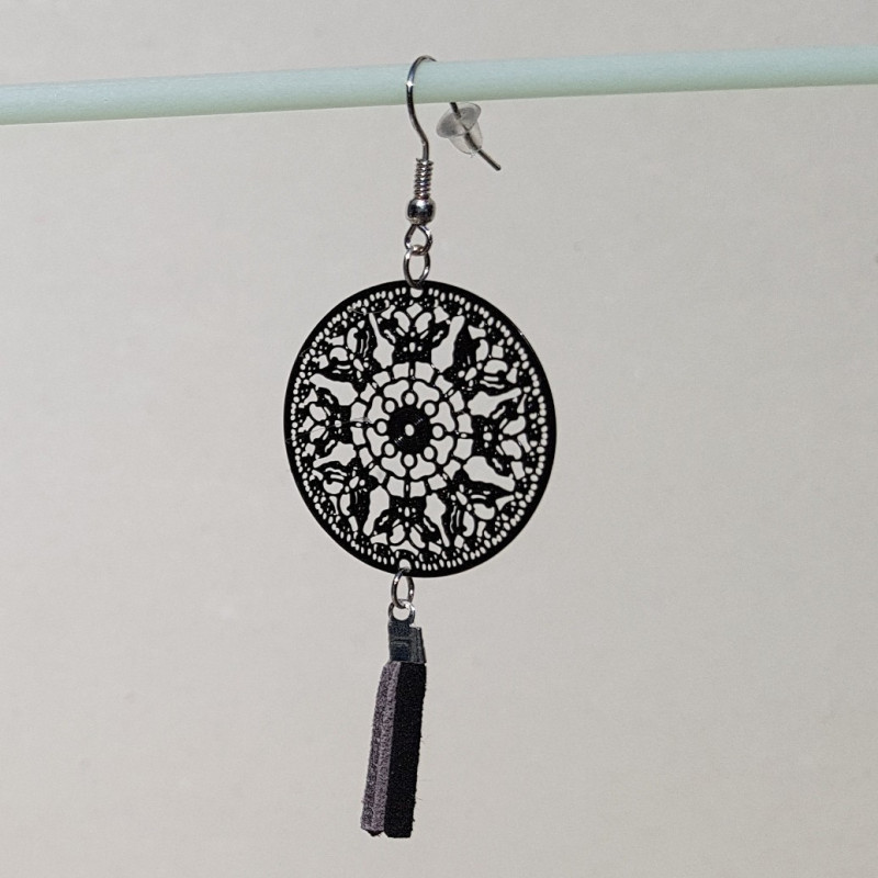 Boucles d'oreilles disque métal noir