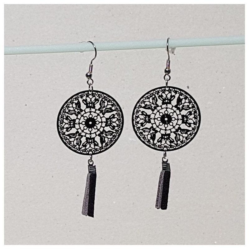 Boucles d'oreilles disque métal noir