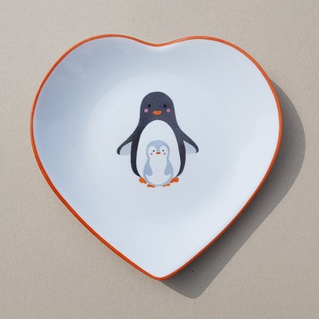 Assiette coeur Maman/Bébé pingouin