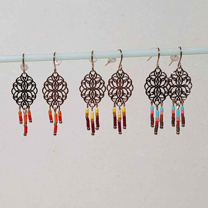 Boucles d'oreilles métal doré et perles orange