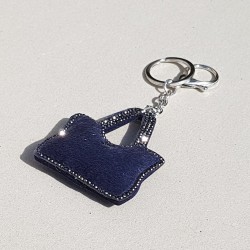 Porte-clés Petit sac fourrure bleu