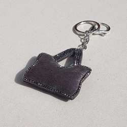 Porte-clés Petit sac fourrure gris