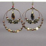 Boucles d'oreilles perles brun/doré