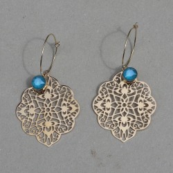 Boucles d'oreilles rosace métal doré et cristal Swarovski bleu turquoise