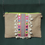 Pochette jute à miroirs, jaune