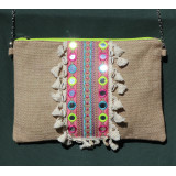Pochette jute à miroirs, jaune