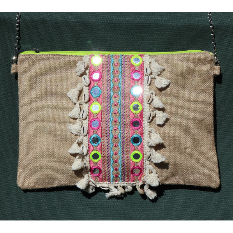Pochette jute à miroirs, jaune