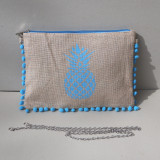 Pochette jute Ananas bleu turquoise
