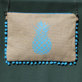 Pochette jute Ananas bleu turquoise