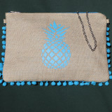 Pochette jute Ananas bleu turquoise