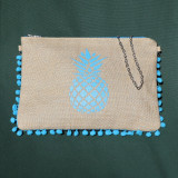 Pochette jute Ananas bleu turquoise