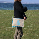 Pochette jute Ananas bleu turquoise