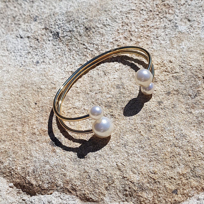 Bracelet métal double, 4 perles