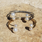 Bracelet métal double, 4 perles