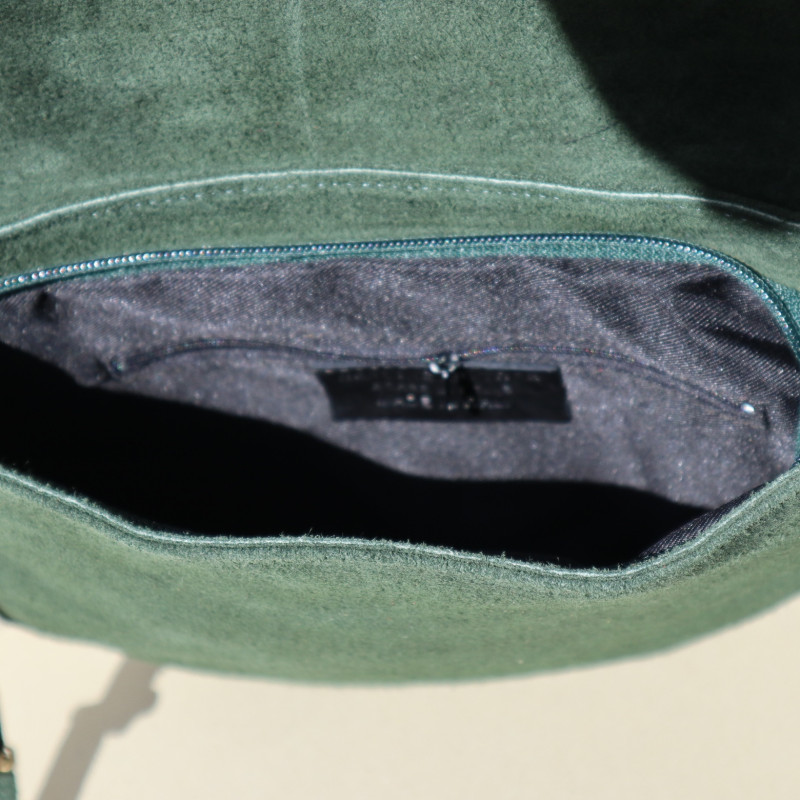 Sac besace en daim vert kaki