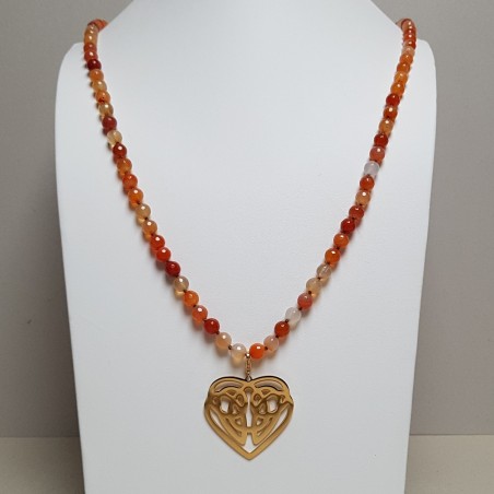 Collier perles orange/brun rouge