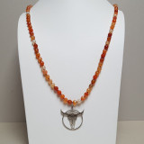 Collier perles orange/brun rouge