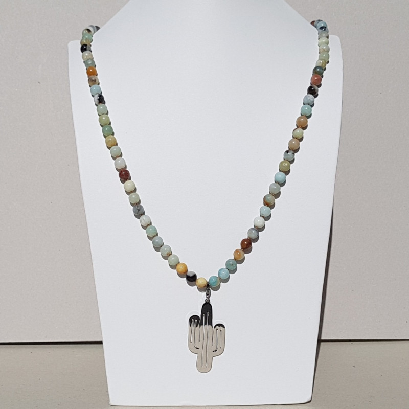Collier perles tons bleu pâle