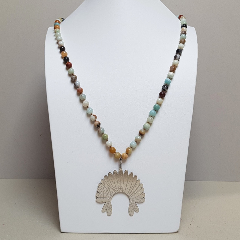 Collier perles tons bleu pâle