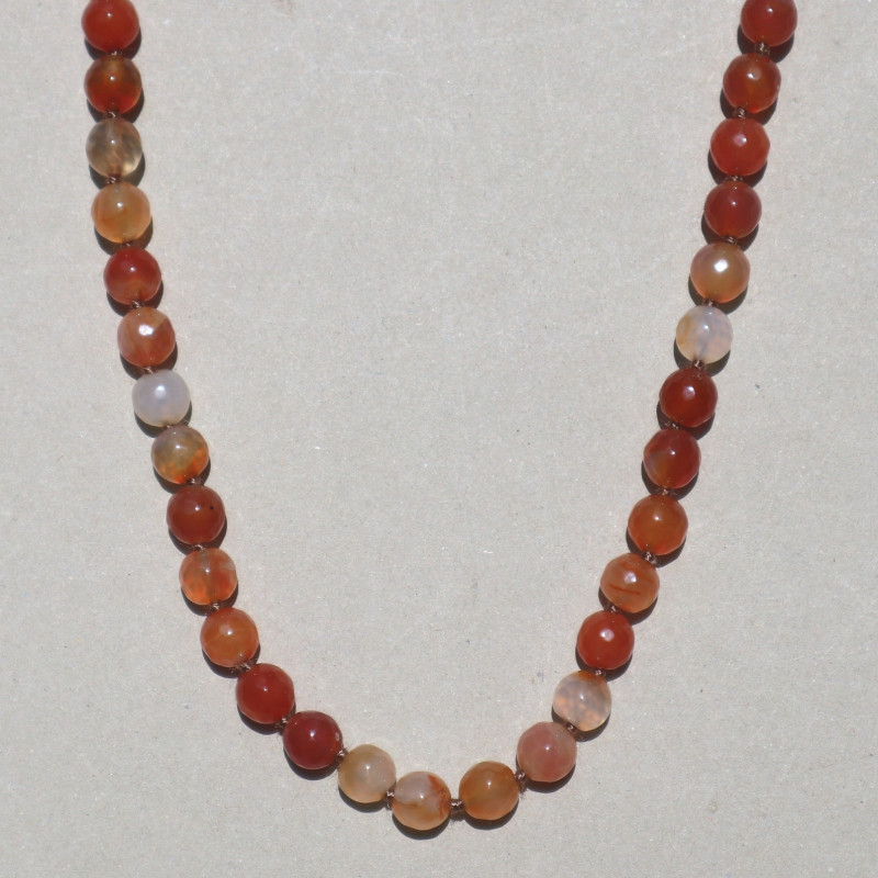 Collier perles orange/brun rouge
